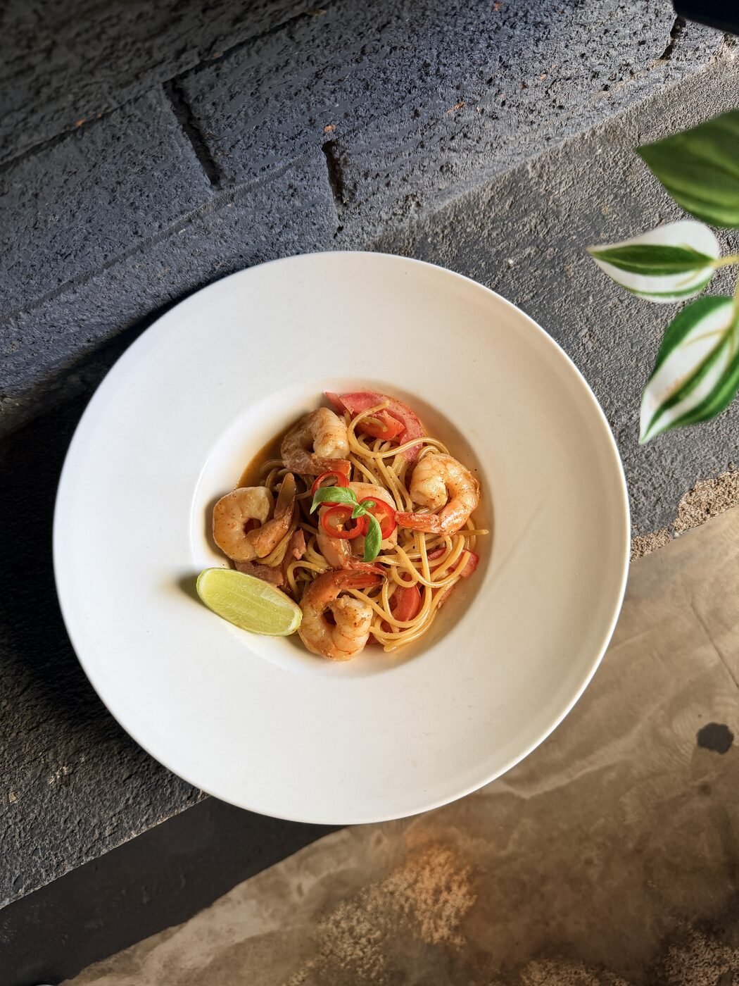 Creamy Tom Yum Prawn Spaghetti
